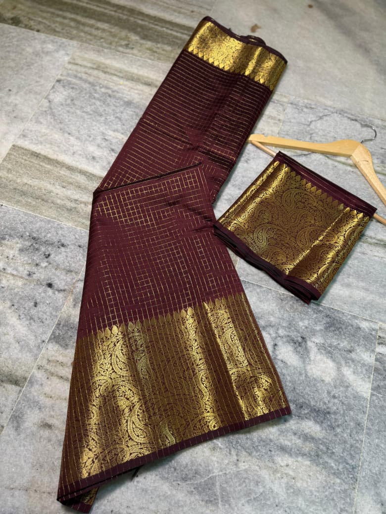 Banarasi Soft Silk Saree with Zari Check Weaving - BSSZCB1