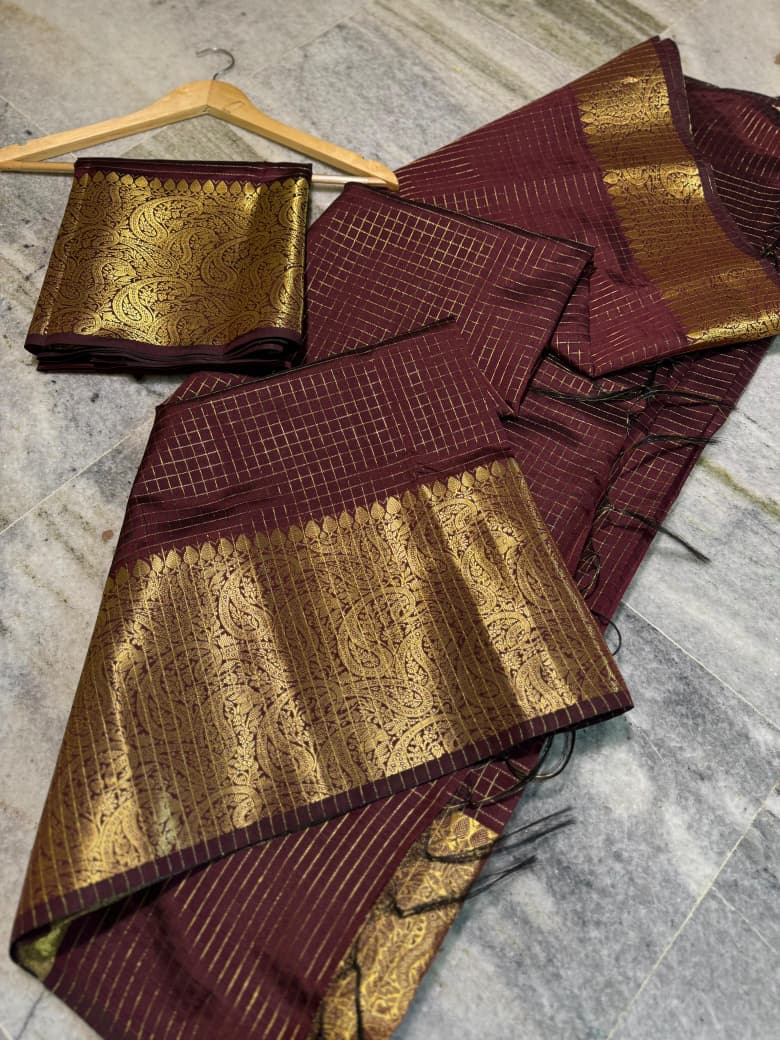 Banarasi Soft Silk Saree with Zari Check Weaving - BSSZCB1