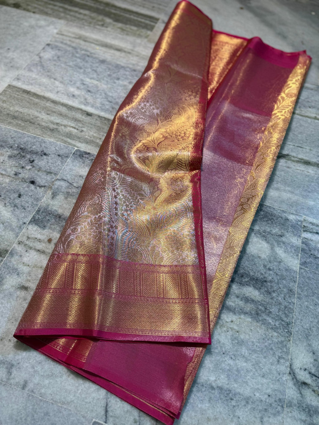 Banarasi Tissue Silk Saree with Zari Flower Weaving - BTSZFP01