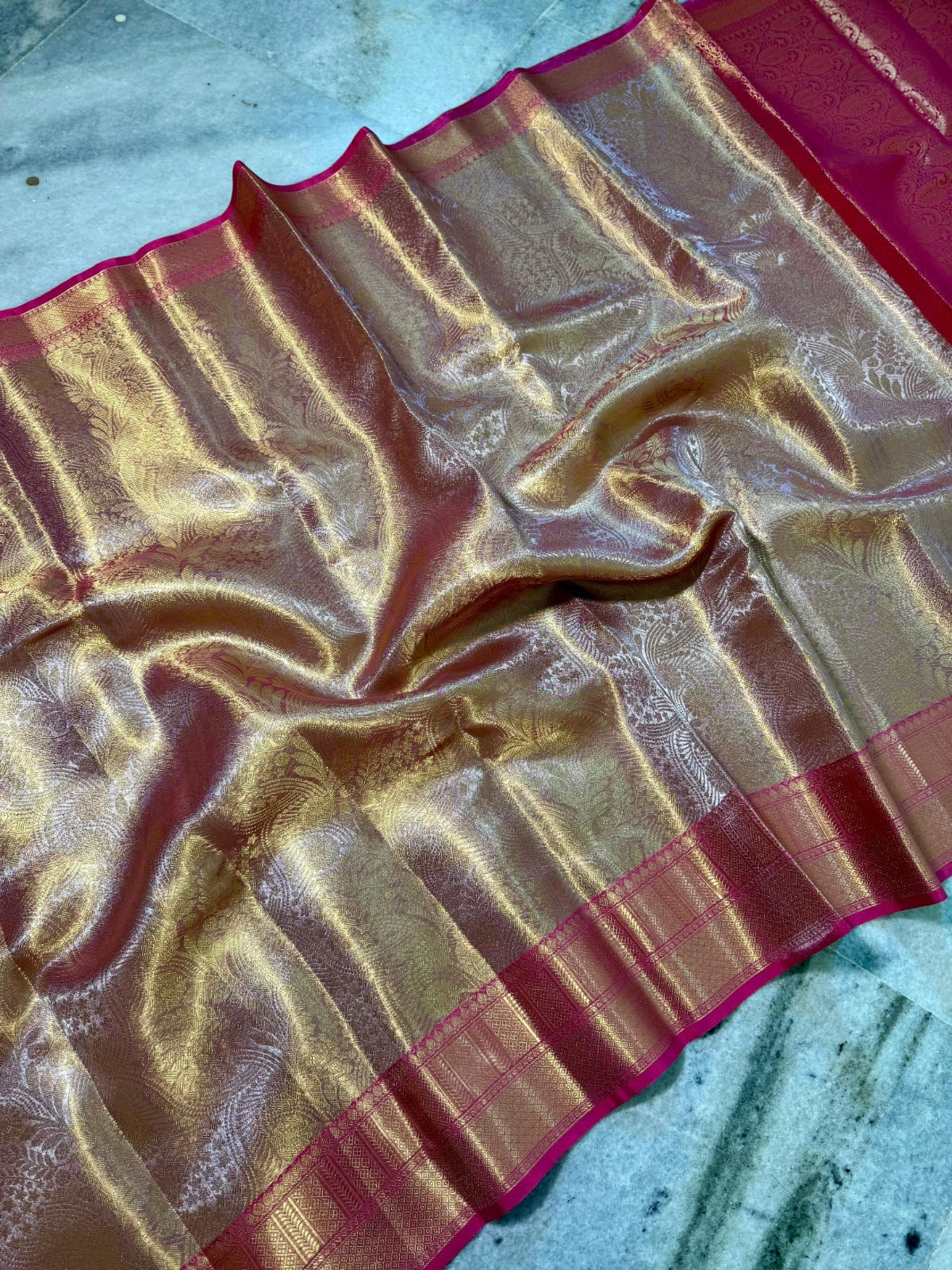 Banarasi Tissue Silk Saree with Zari Flower Weaving - BTSZFP01