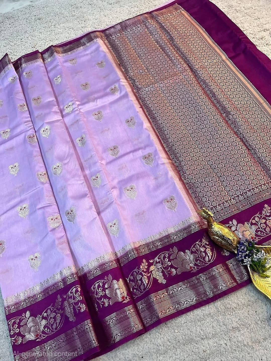 Banarasi Handloom Raw Mango Semi Silk Saree - ABRM004