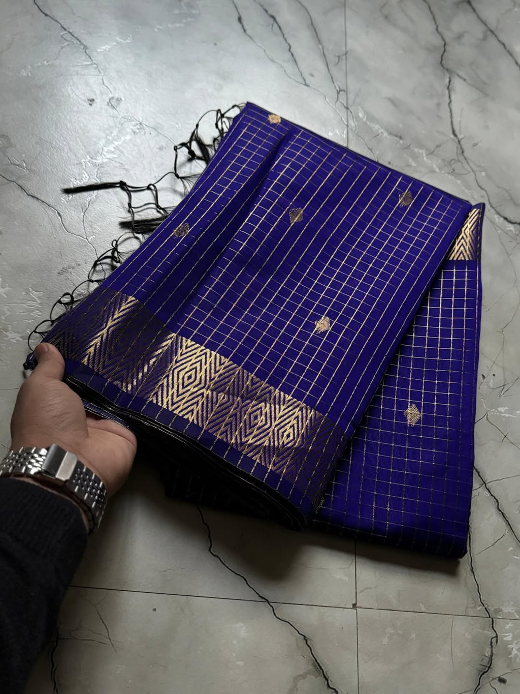 Banarasi Katan Silk Saree with Zari Check Buti - BKSZCB1