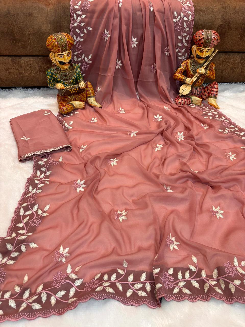 Georgette Saree with C Pallu embroidery- BAAGSP1