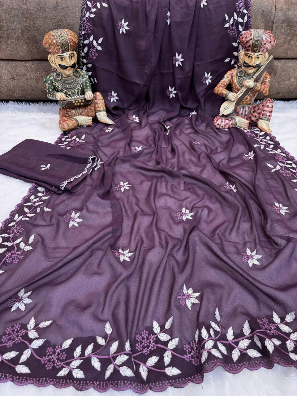 Georgette Saree with C Pallu embroidery- BAAGPR2