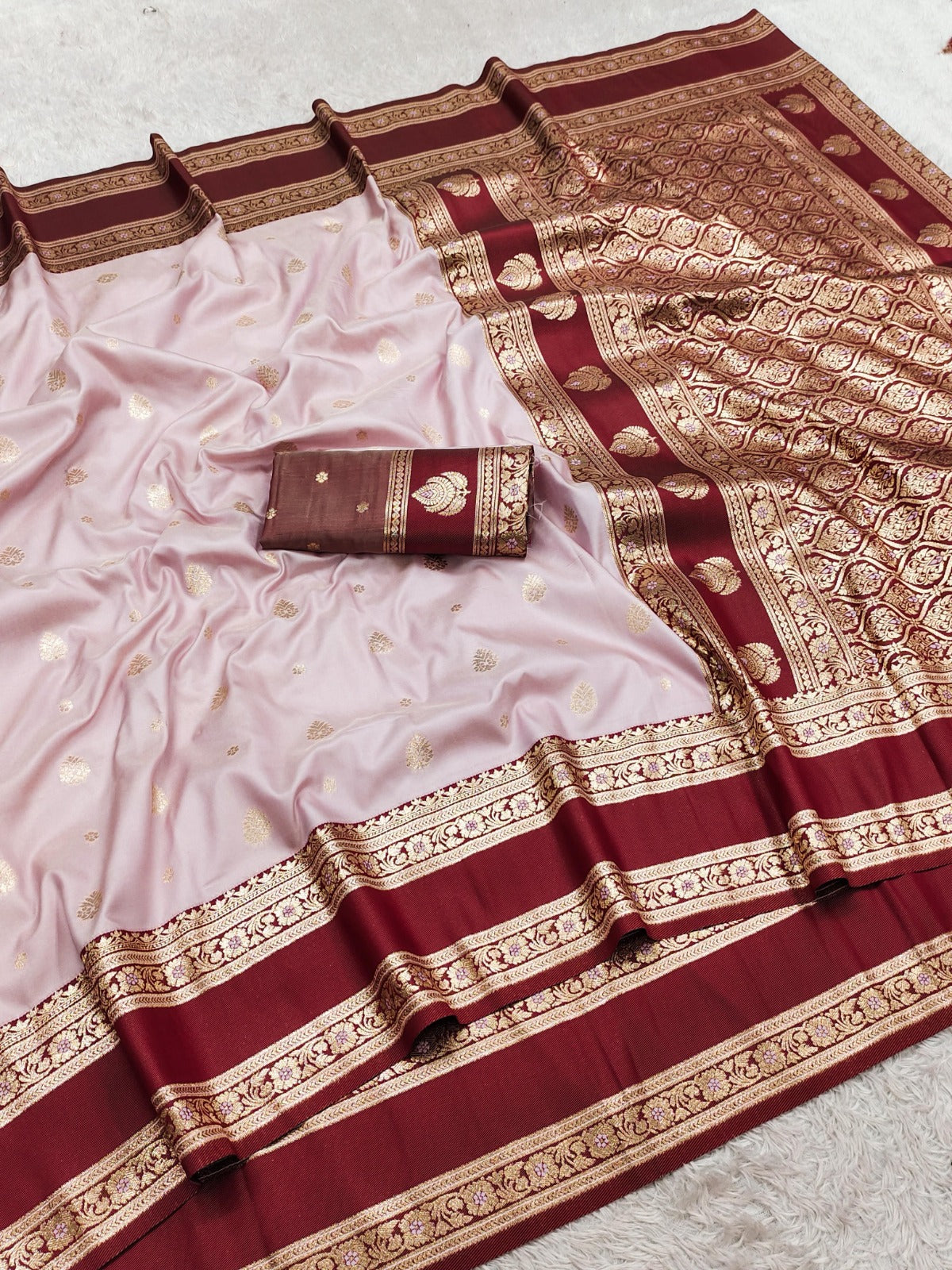 Banarasi Silk Saree with Gold Zari Butta & Heavy Paisley Pallu - BHPPB02