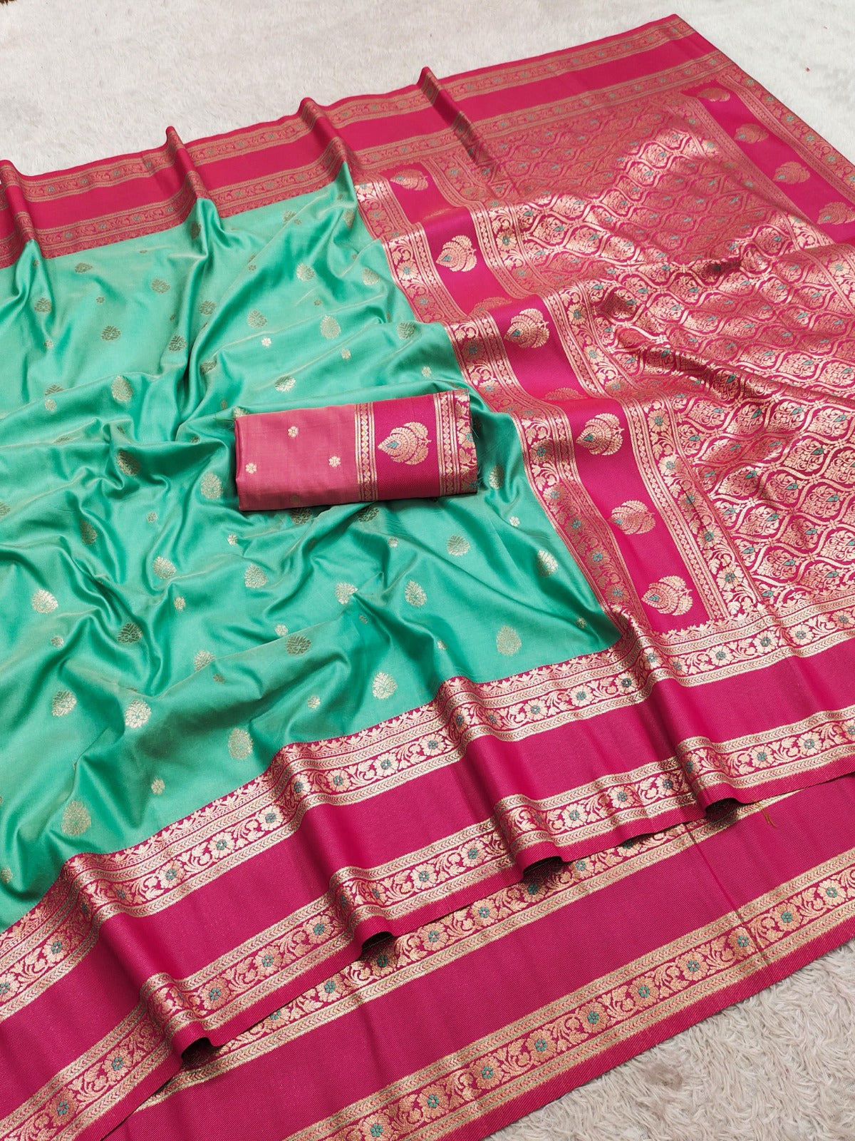 Banarasi Silk Saree with Gold Zari Butta & Heavy Paisley Pallu - BHPGP03