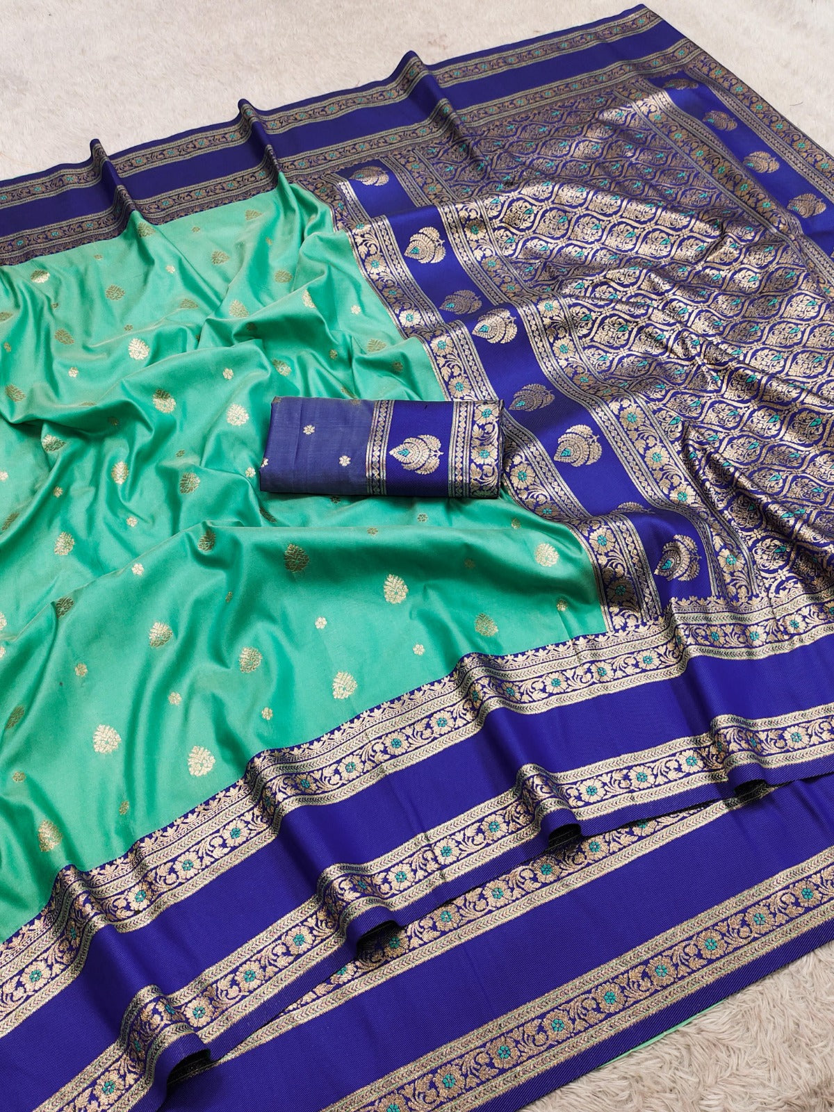 Banarasi Silk Saree with Gold Zari Butta & Heavy Paisley Pallu - BHPGB08