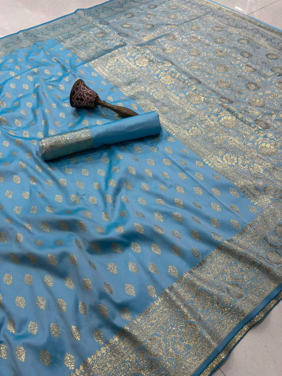 Banarasi Silk Saree with Original Gold Zari Weaving - BSGZSB13