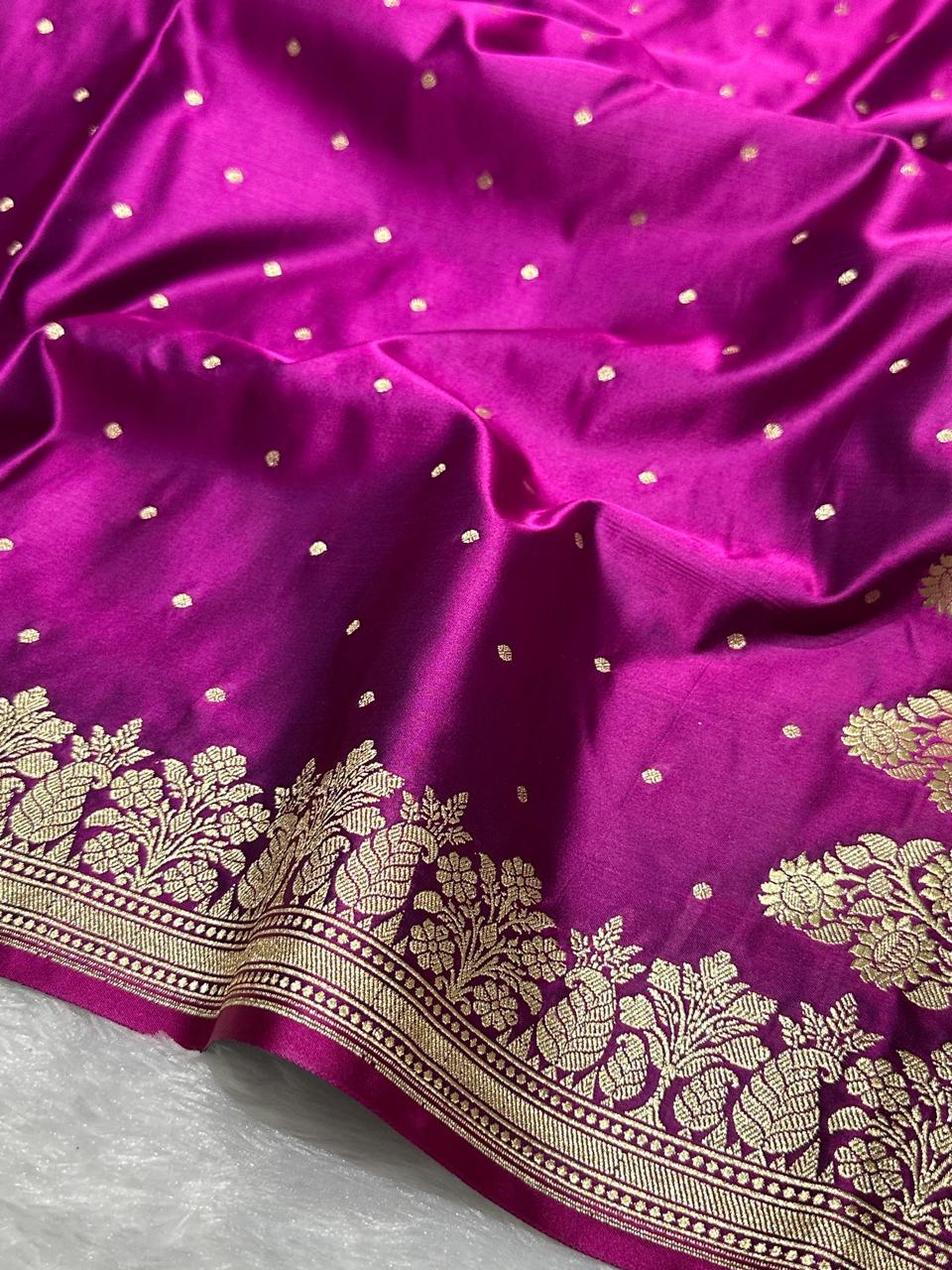 Banarasi Mashru Katan Silk Saree with Butti Zari Weaving - AMKP03