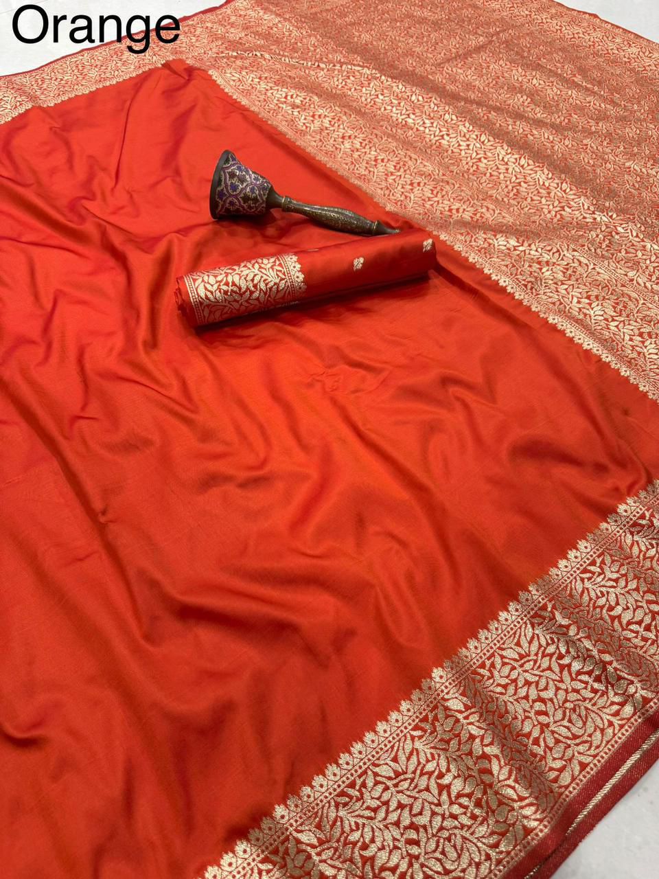 Banarasi Soft Silk Saree with Gold Zari Weaving & Rich Pallu - APBSOR3