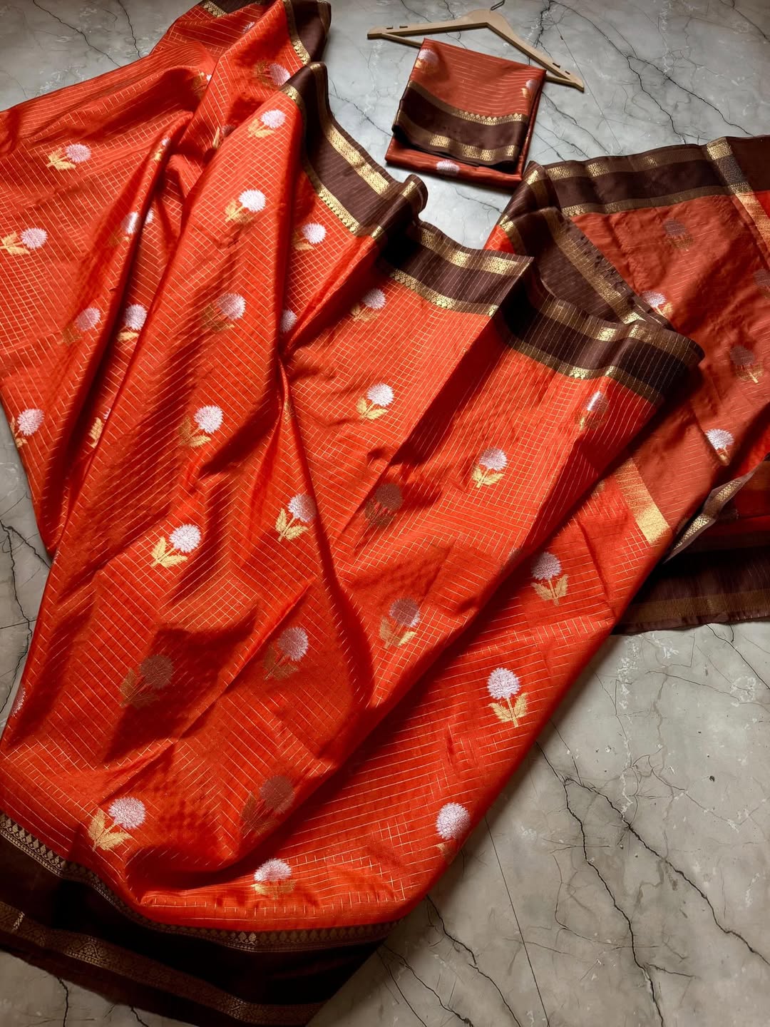 Banarasi Semi Katan Soft Silk Saree with Zari Checks - BSKCOB1