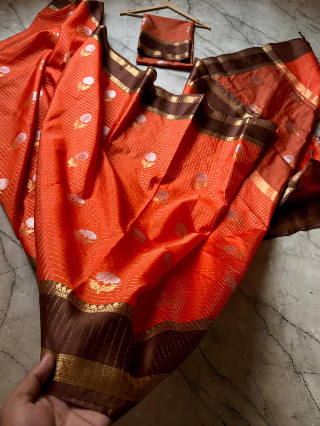 Banarasi Semi Katan Soft Silk Saree with Zari Checks - BSKCOB1