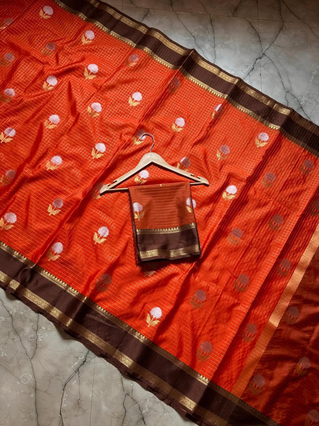 Banarasi Semi Katan Soft Silk Saree with Zari Checks - BSKCOB1