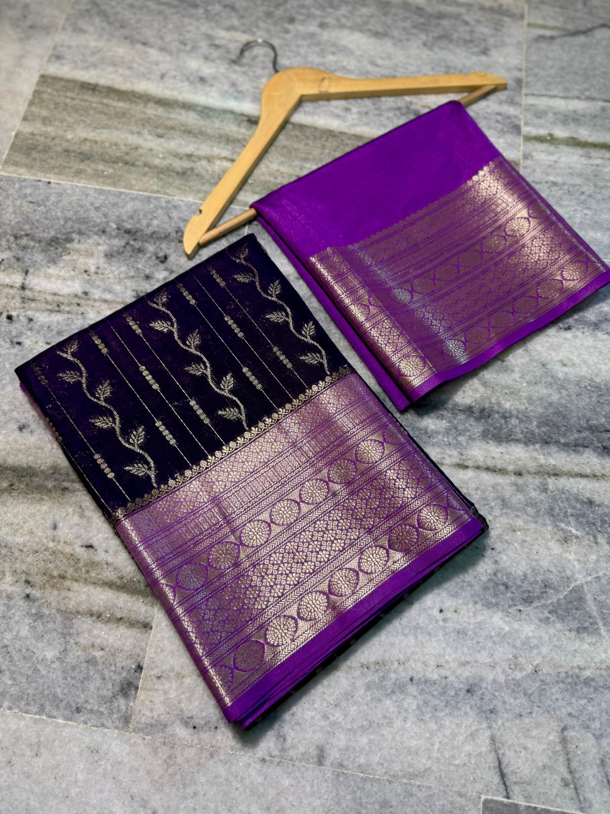 Banarasi Semi-Chiffon Silk Saree Gold Zari Ada Weaving - BSCRVP6