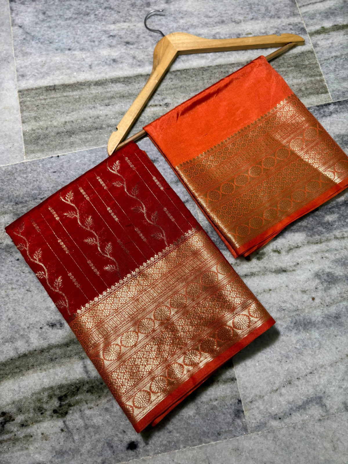 Banarasi Semi-Chiffon Silk Saree Gold Zari Ada Weaving - BSCRO2