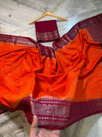 Banarasi Semi Chinya Silk Saree with Gold Zari Buti - BSCOP01