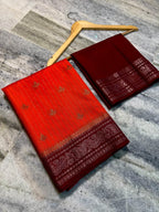 Banarasi Semi Chinya Silk Saree with Gold Zari Buti - BSCOP01