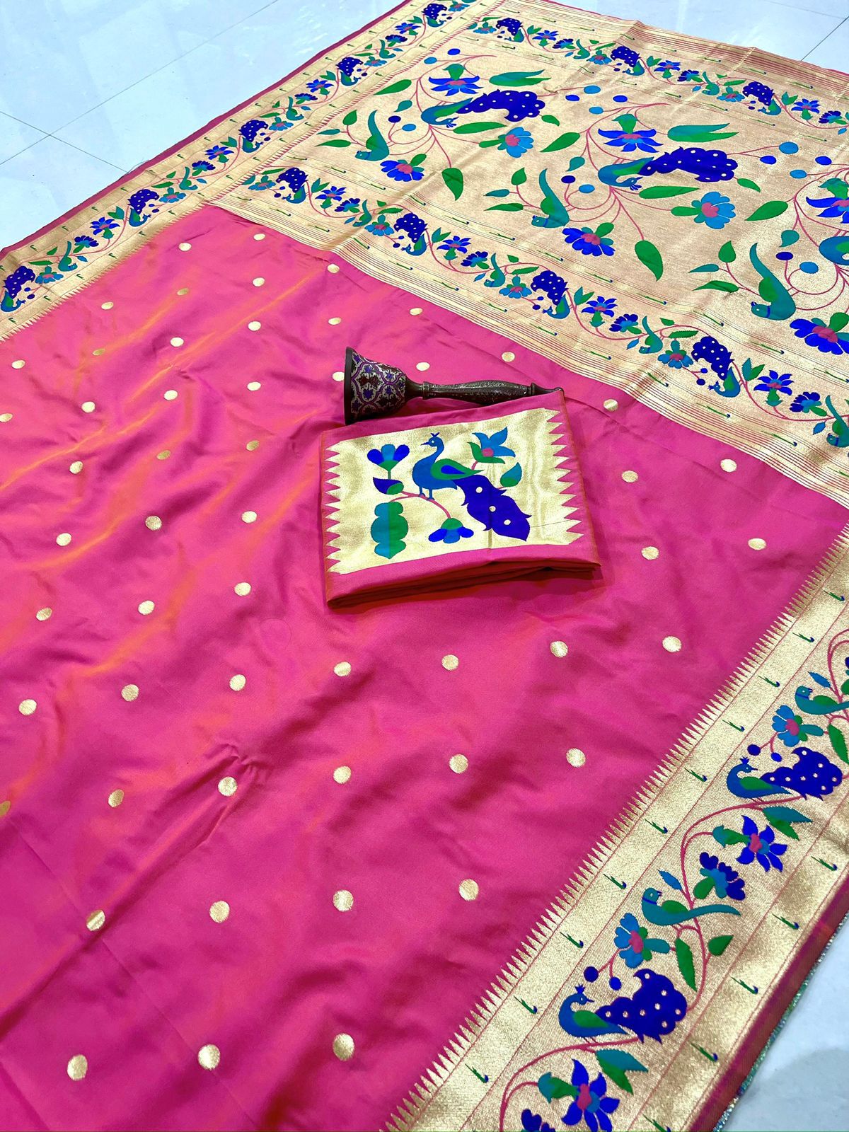 Soft Kanchivaram Paithani Silk Saree with Mina Zari Border - AKPS010