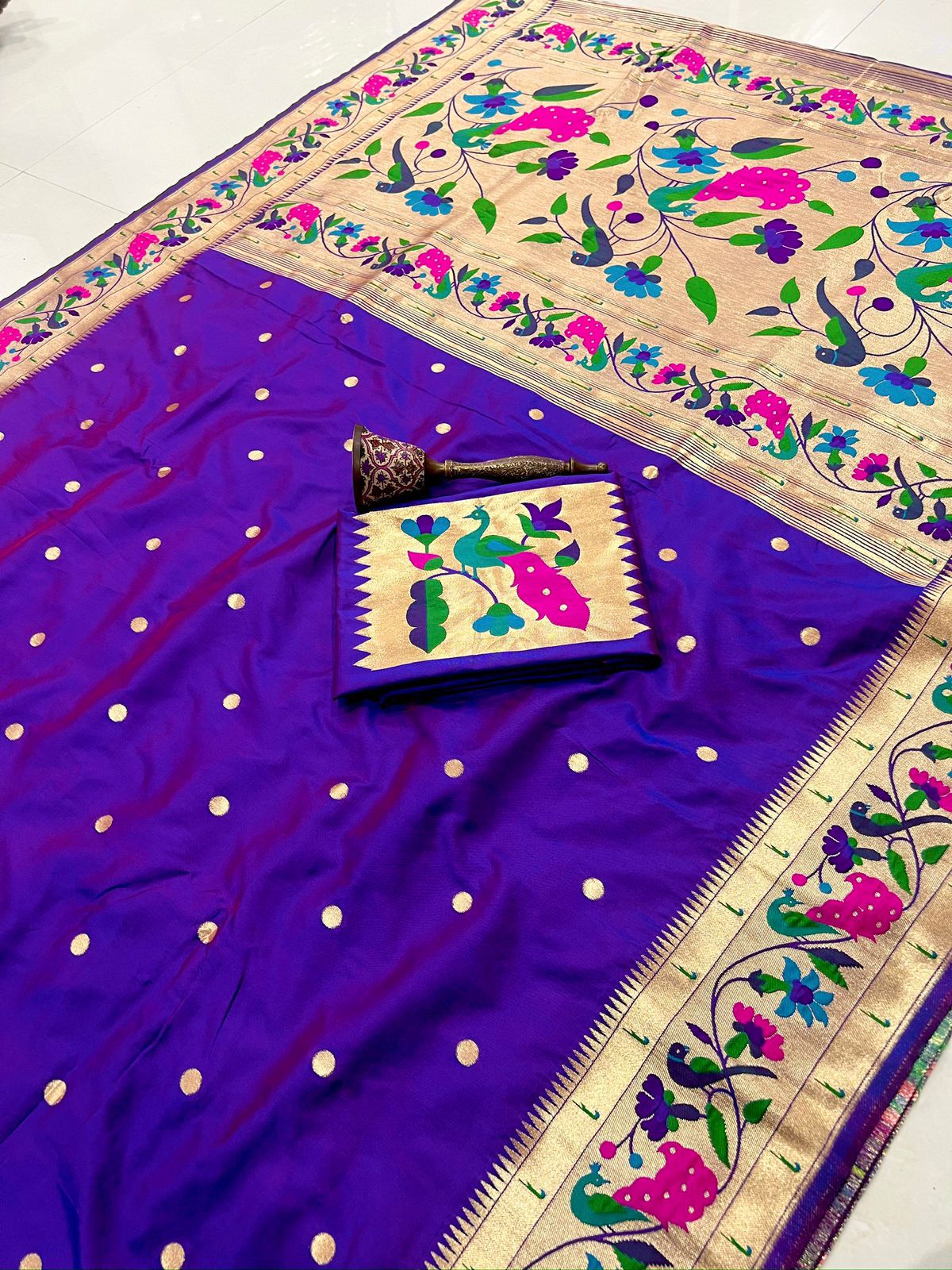 Soft Kanchivaram Paithani Silk Saree with Mina Zari Border - AKPS007