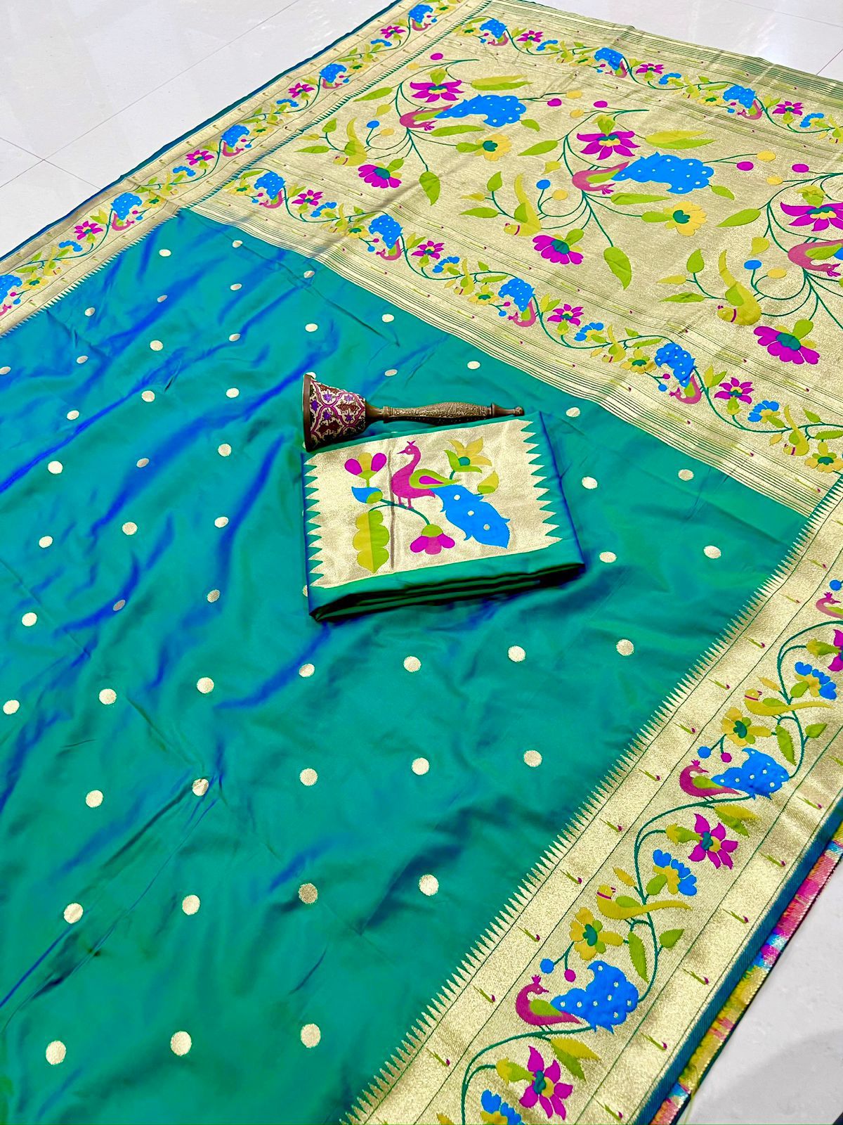 Soft Kanchivaram Paithani Silk Saree with Mina Zari Border - AKPS006