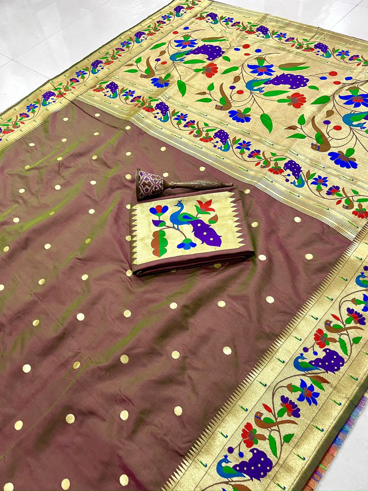Soft Kanchivaram Paithani Silk Saree with Mina Zari Border - AKPS004