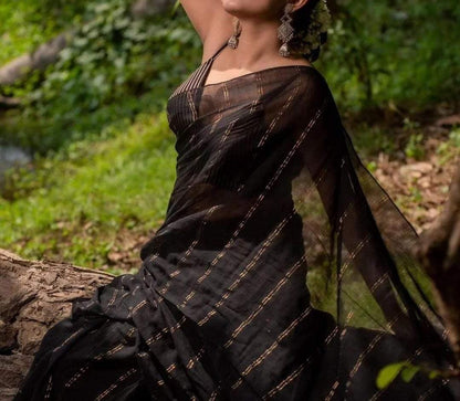 Khadi Cotton Zari Stripe Saree - KCZSS051