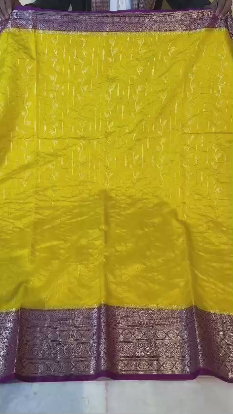 Banarasi Semi-Chiffon Silk Saree Gold Zari Ada Weaving - BSCYM1