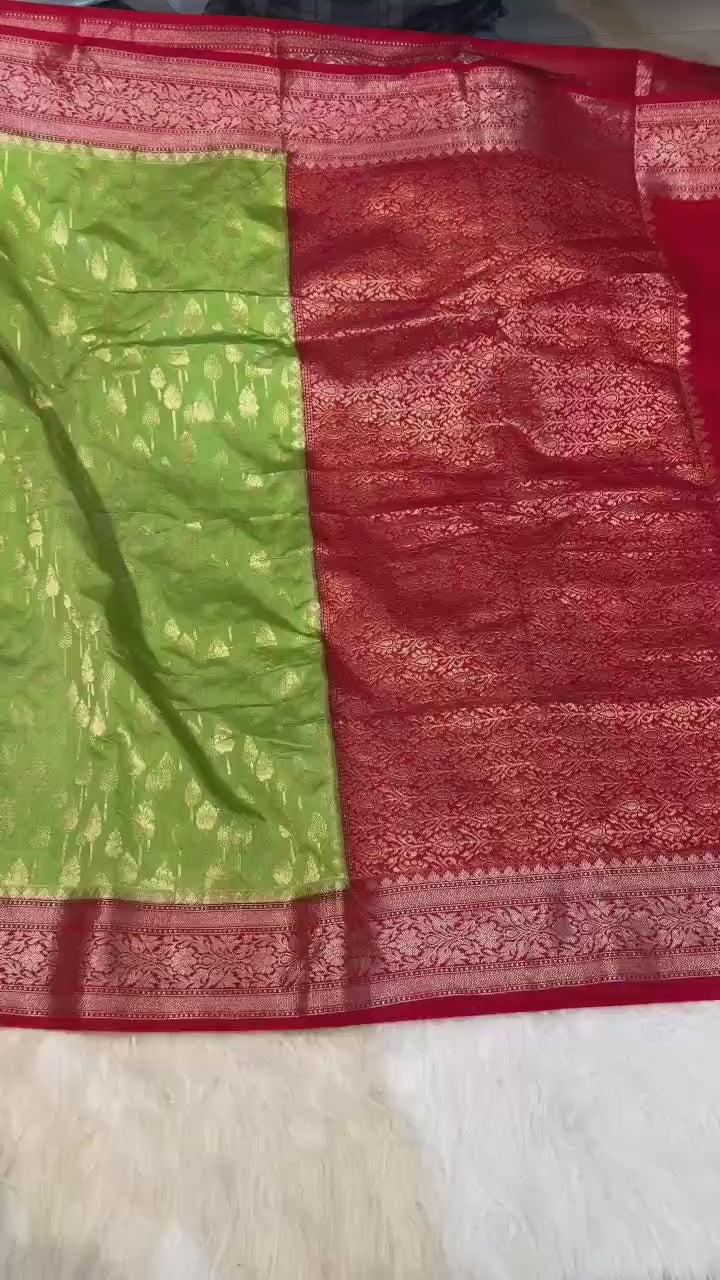 Banarasi Handloom Chinya Silk Saree - BHCGRSB1